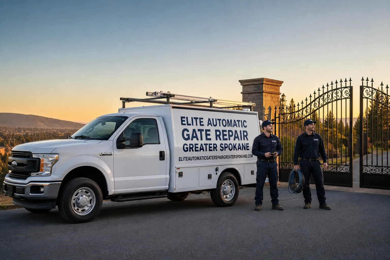 Elite Automatic Gate Repair Greater Spokane service vehicle and crew in Spokane, WA